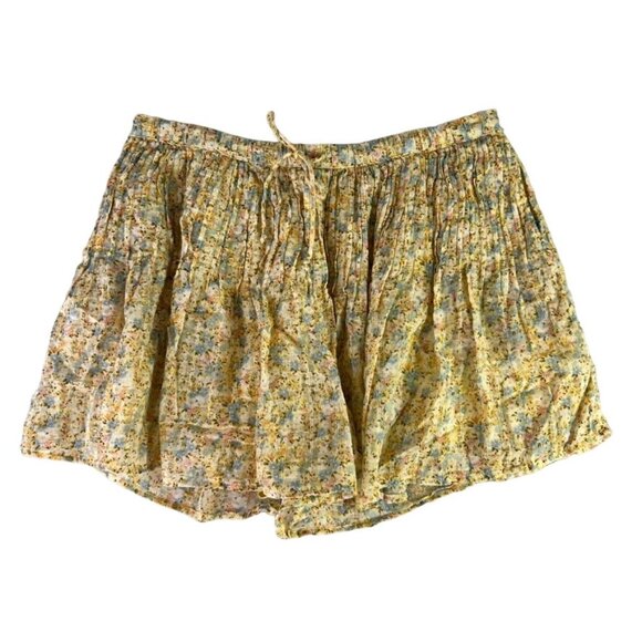 American Eagle Pants - Womens American Eagle High Waisted Floral Short Front Pleats Drawstring Yellow L